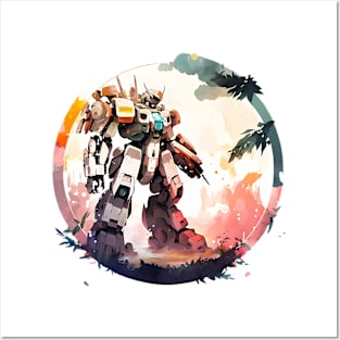 Mecha Robot in Watercolor Posters and Art